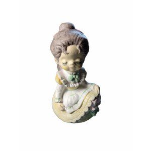 Vtg Holiday Fair Doll Plays Music Spins Made in Japan Music Box Yellow Dress